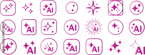 Collection of artificial intelligence sparkle icons representing enhanced digital innovation ai, artificial, intelligence, sparkle, star, icon
