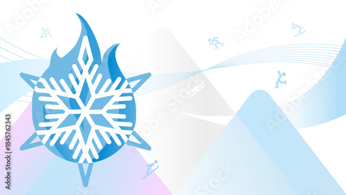 Winter sports, background with flames, snowflakes, and symbols of winter sports competitions - background, banner, vector illustration