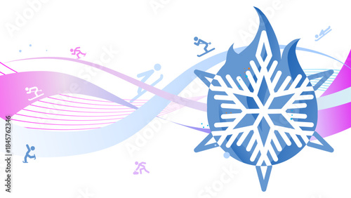 Winter sports, background with flames, snowflakes, and symbols of winter sports competitions - background, banner, vector illustration