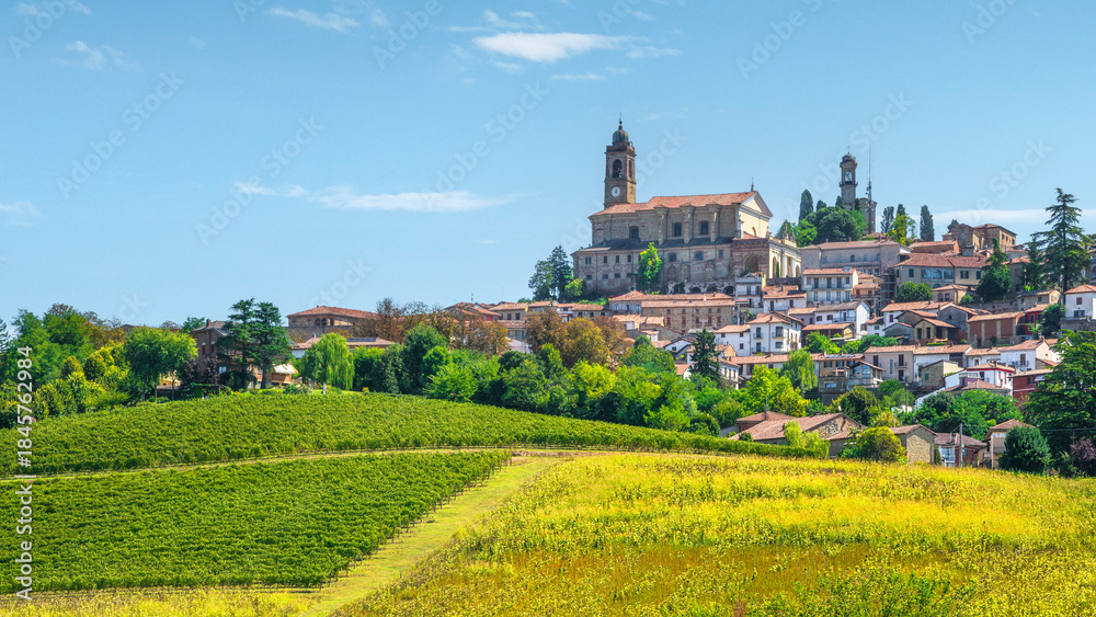 Fototapeta premium Vignale Monferrato Village and Vineyards in Summer, Piedmont, Italy