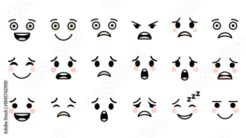 Emotions Collection: A vibrant array of emojis, each embodying a distinct feeling, offering a visual spectrum of human expressions and sentiments.