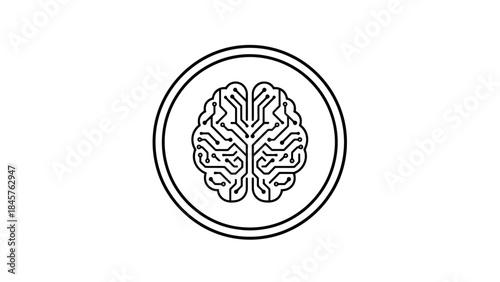 Intellectual Illustration: A minimalist emblem of human brain, symbolizing thought, intelligence, and cognitive function, crafted in clean lines. 