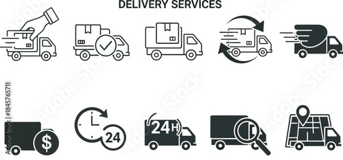 Delivery services icons and logistics symbols for transportation and shipping concepts