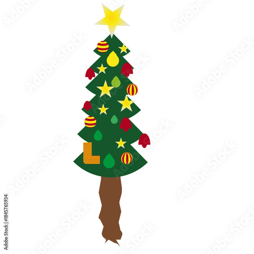 Decorated Christmas Tree Illustration with Ornaments and Stars