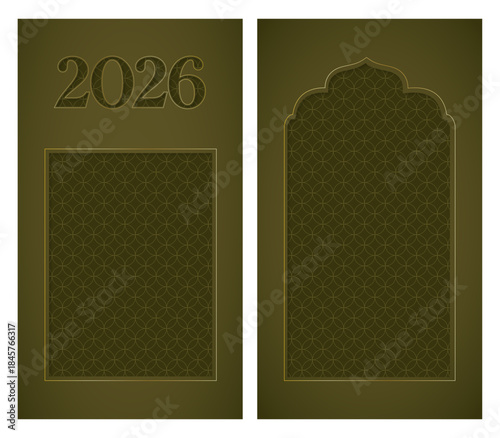 Army green and golden luxurious new year 2026 vertical background vector set