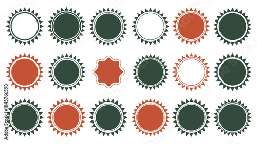 Vibrant circular badge icons in green and orange hues