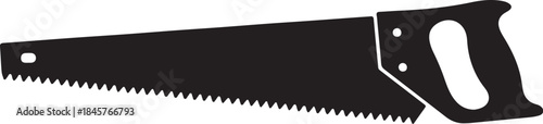 Black and White of a Large Hand Saw with a Toothed Blade and a Hole in the Handle also transparent background