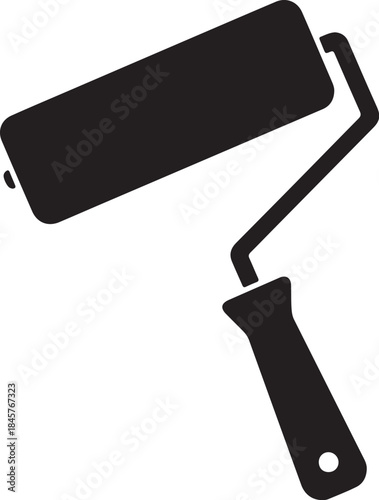 Silhouette of a paint roller isolated on a white background. The roller features a cylindrical pad attached to a handle. The image emphasizes the tool's design and functionality, ideal for painting an
