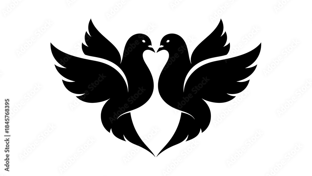 Obraz premium Two doves facing each other in a symbolic representation of love and peace, depicted in a classic and clean design