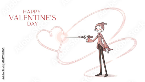 Cute cartoon girl holding sparkler making heart shape on valentine's day