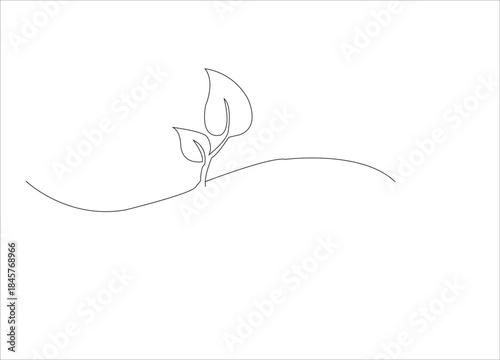 Growth plant in continuous single Line art drawing.