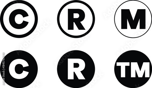 Copyright Trademark Registered and Service Mark Symbols on White Background Keywords: copyright, trademark, registered, service
