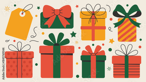 Vibrant Christmas gifts and presents in red green and gold