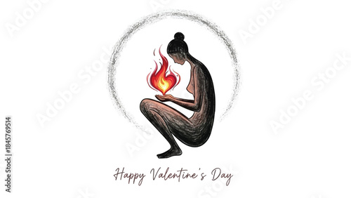 Woman sitting with a flame heart on valentine's day