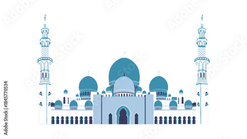 Blue colored mosque silhouette vector 