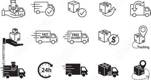 Logistics and transportation icons set including delivery shipment and cargo services