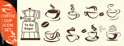 Coffee cup icon. Set of vector cups with coffee. Coffee cup logo, Coffee cup big set design .