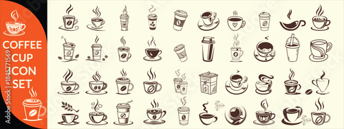 Coffee cup icon. Set of vector cups with coffee. Coffee cup logo, Coffee cup big set design .
