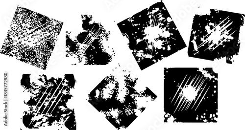 Collection of grungy black square shapes with various textures