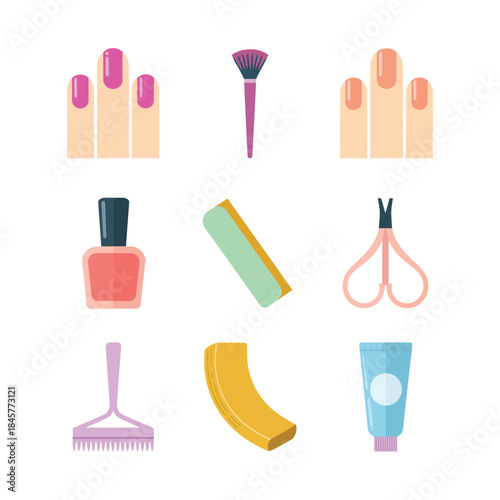 Face makeup cosmetics icon collection with liquid foundation pressed powder blush sponge brush beauty flat vector illustration