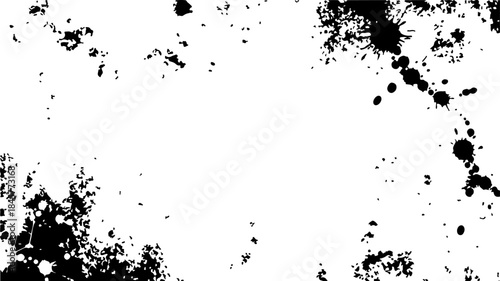 Black splashes and blots on white background