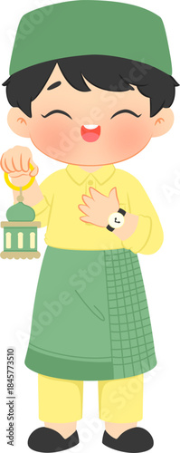 Muslim boy holding lantern