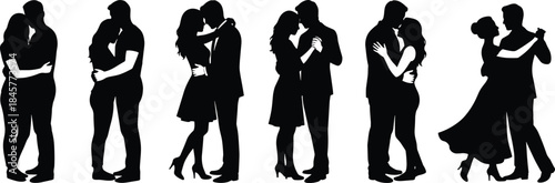 Romantic couple silhouettes embracing and dancing expressing love intimacy relationship passion isolated on white background elegant illustration