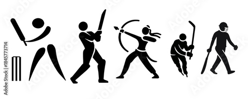 Diverse set of minimalist black icons representing different sports activities