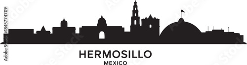 Hermosillo Skyline Vector Silhouette with Mexico. design Vector black silhouette