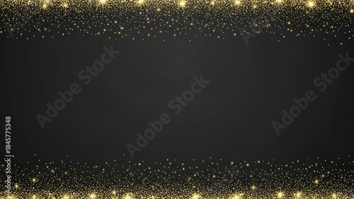 Gold glitter particles border on dark gray background
