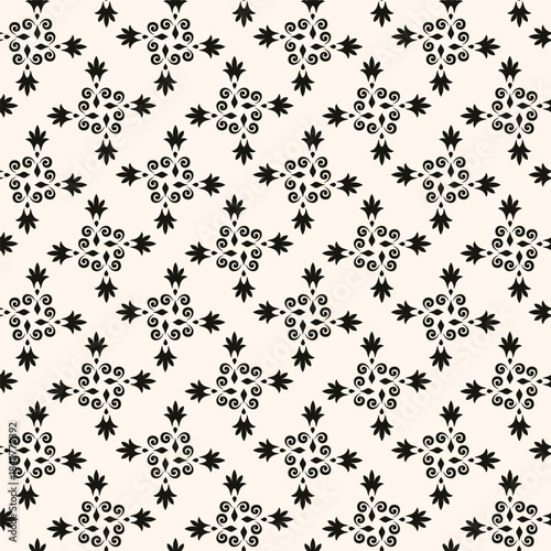 Abstract simple floral gothic style seamless pattern. Elegant minimal monochrome stylish background. Perfect for textile, wallpaper and fabrics.