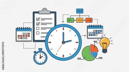 Digital health technology and medical innovation with DNA, heart rate, stethoscope, smartwatch, and syringe.