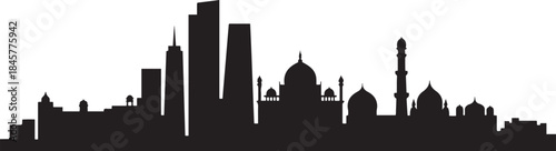 The city skyline. Delhi. Silhouettes of buildings. design Vector black silhouette