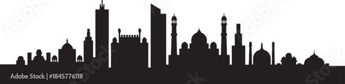 The city skyline. Delhi. Silhouettes of buildings. design Vector black silhouette