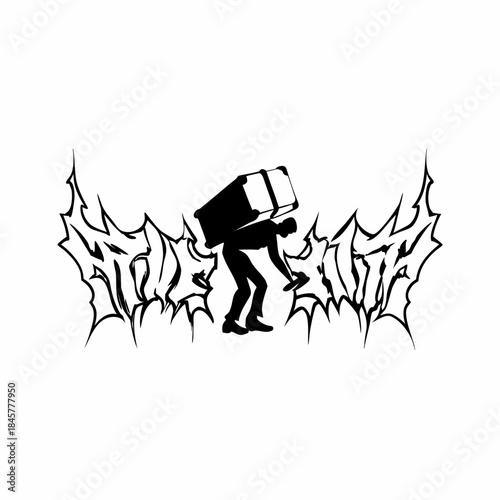 Focused Man Leaning Forward Carrying a Heavy Bag Silhouettes