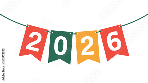 Colorful banner with 2026 on flags for new year celebrations
