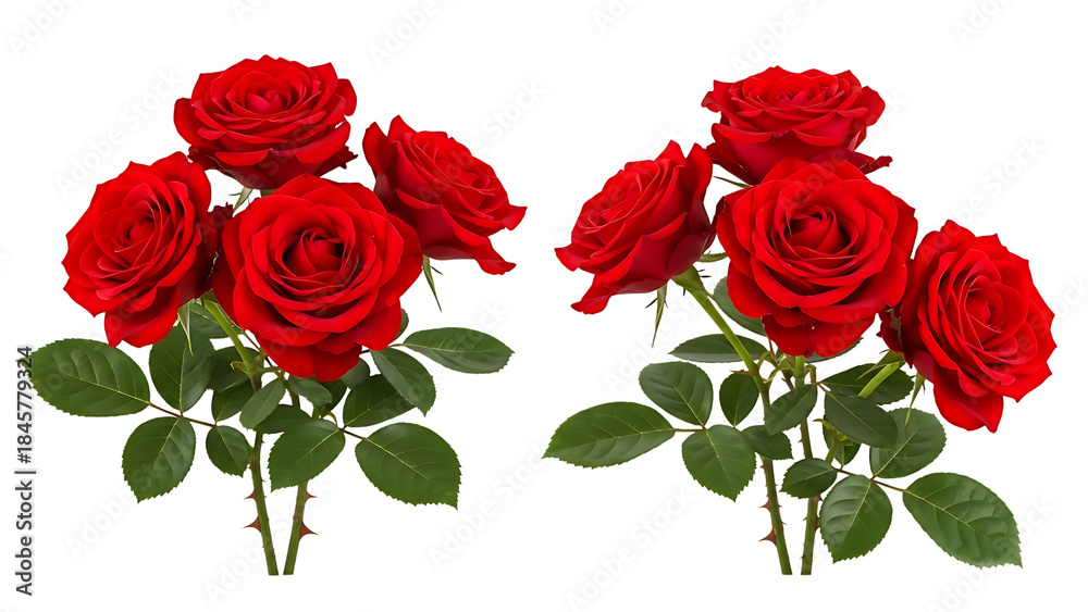Fototapeta premium Vibrant red roses in full bloom isolated on transparent background