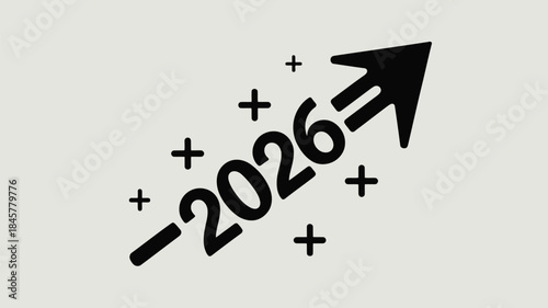 Futuristic 2026 projection with dynamic arrow and plus signs