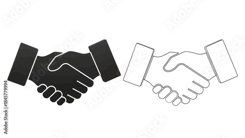 A visual representation of a handshake in two contrasting styles filled and outlined