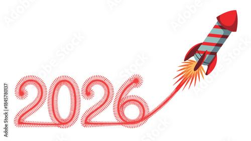 Rocket ship blasting off into the future in 2026