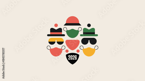Colorful masks and hats in creative modern design for 2026