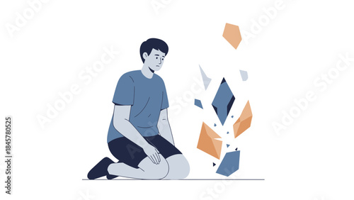 Illustration depicting emotional distress and shattered pieces representing a breakdown