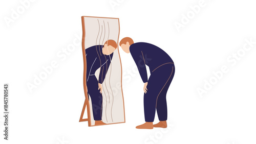 Illustration of a man looking at himself in a mirror introspection concept