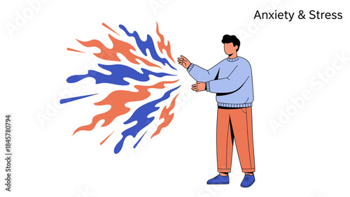 Conceptual illustration depicting anxiety and stress with a person and an abstract element