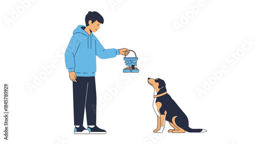 A Person Training a Dog with a Treat - Vector Illustration Style on a White Background
