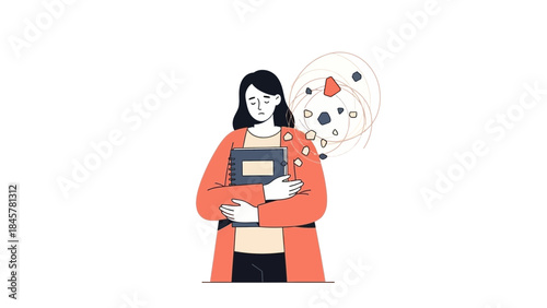 Illustration depicting a stressed woman, symbolizing mental health challenges and troubles