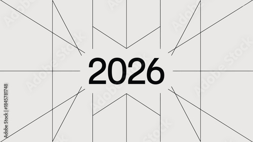 Modern futuristic design with 2026 in bold black font and geometric lines