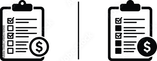 Financial Checklist and Dollar Icon. Budget Planning and Cost Analysis Vector