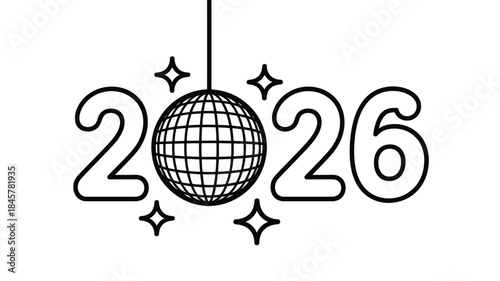 Modern 2026 party decoration with disco ball and stars