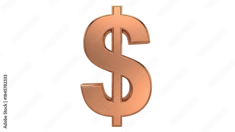 Fototapeta premium Copper dollar sign isolated PNG on transparent background, currency symbol for finance and business
